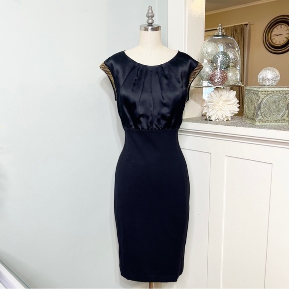 Ted Baker London Black Silk & Rhinestone Elate Midi Sheath Dress 3 Medium - Picture 4 of 15